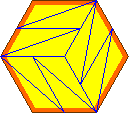 Cut the cake into three rhombi, cut each in half
parallel to a side, and then cut each piece into two triangles.