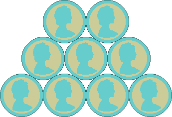 Arrange nine coins in three rows of two, three and
four, tightly packed with a vertical line of symmetry.