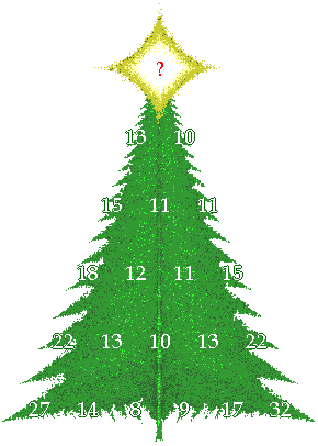 Rows from top to bottom:
?; 13 10; 15 11 11; 18 12 11 15; 22 13 10 13 22; 27 14 8 9 17 32