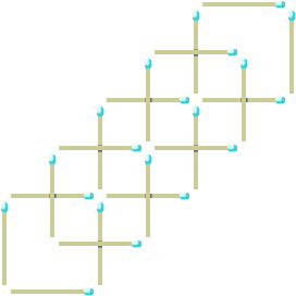 Take two squares from opposite corners, and place them between the other three to overlap and form 10 small squares.