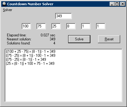 [Countdown Number Solver screenshot]